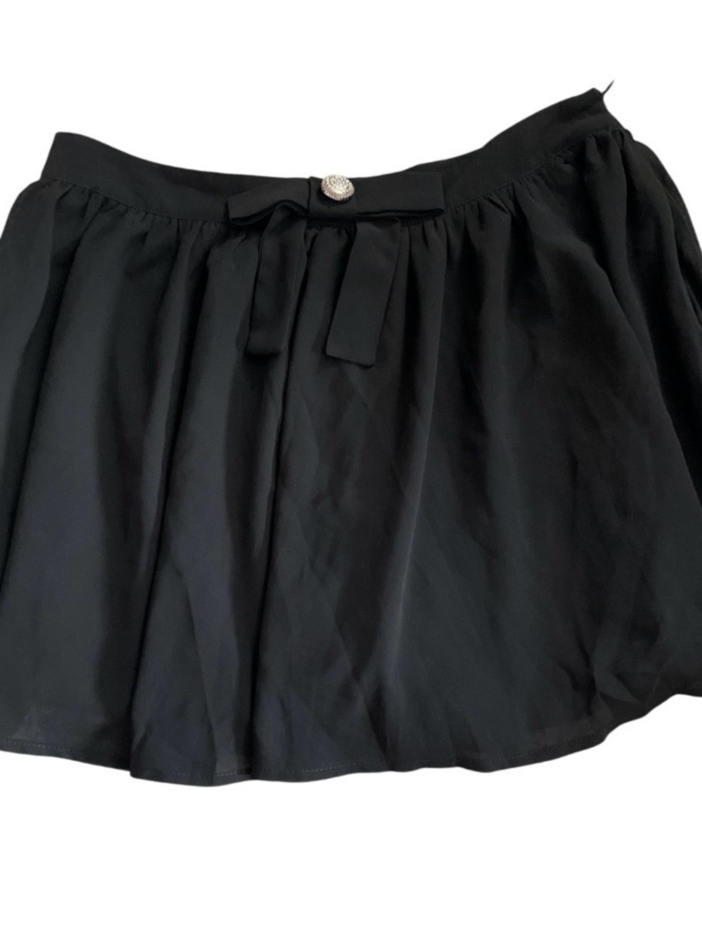 Commense black lightweight chiffon mini skirt with embellished bow